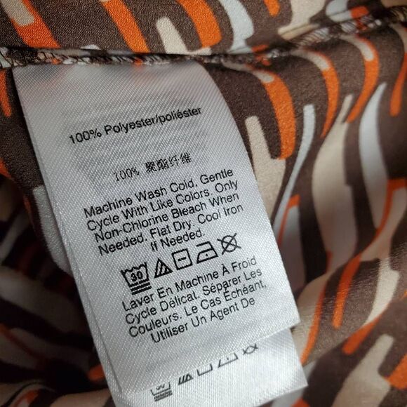 DKNY Brown Orange & Cream Geometric Print Tie Waist Top – Size S - Picture 7 of 8